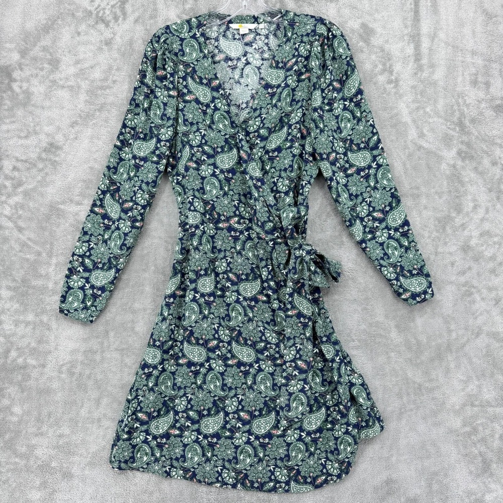 Boden Dress Womens 8 Tall Wrap Paisley Jersey Knit Boho Office Side‎ Tie Green